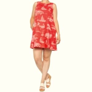 Linen Trapeze Red Dress, M